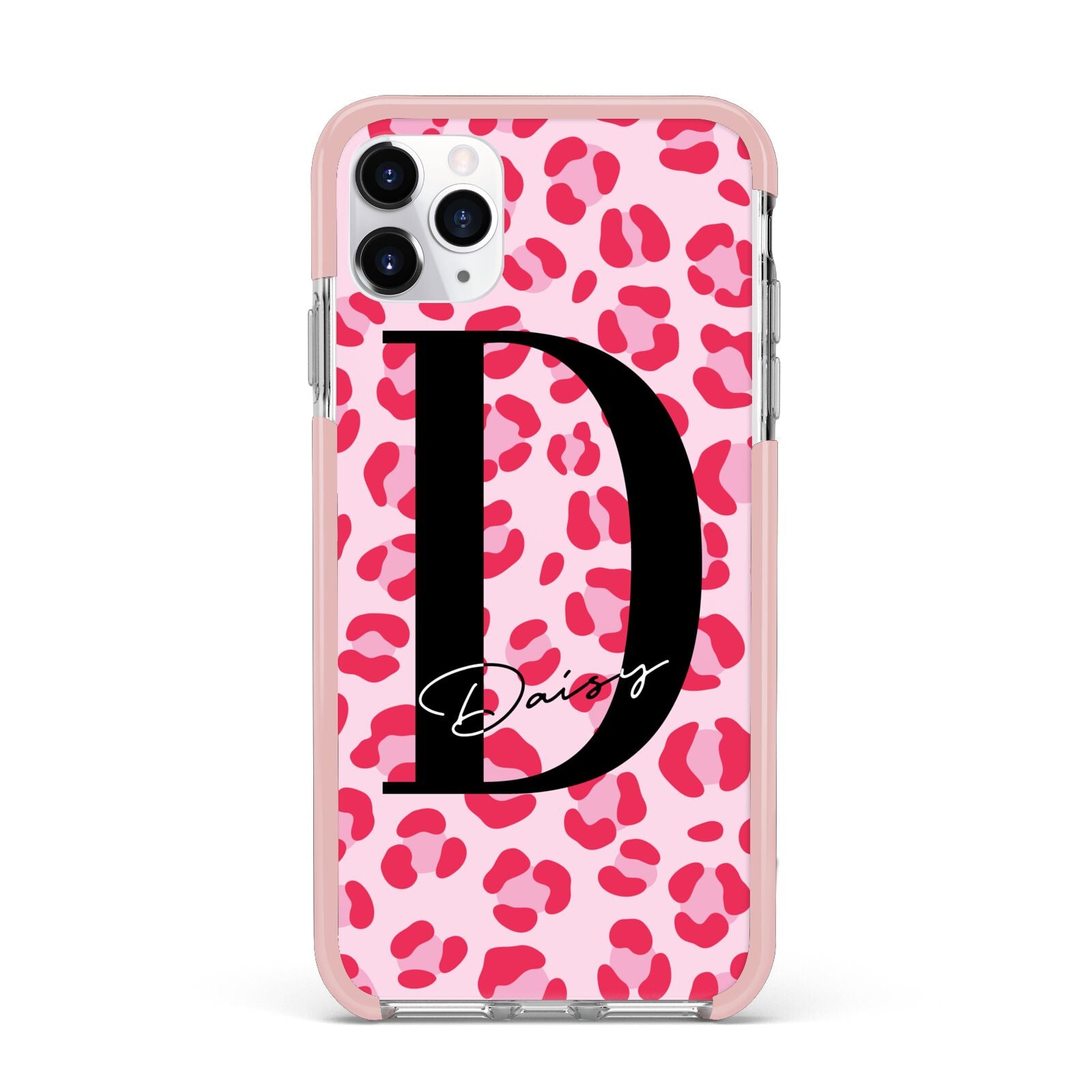 Personalised Leopard Print Pink Red iPhone 11 Pro Max Impact Pink Edge Case