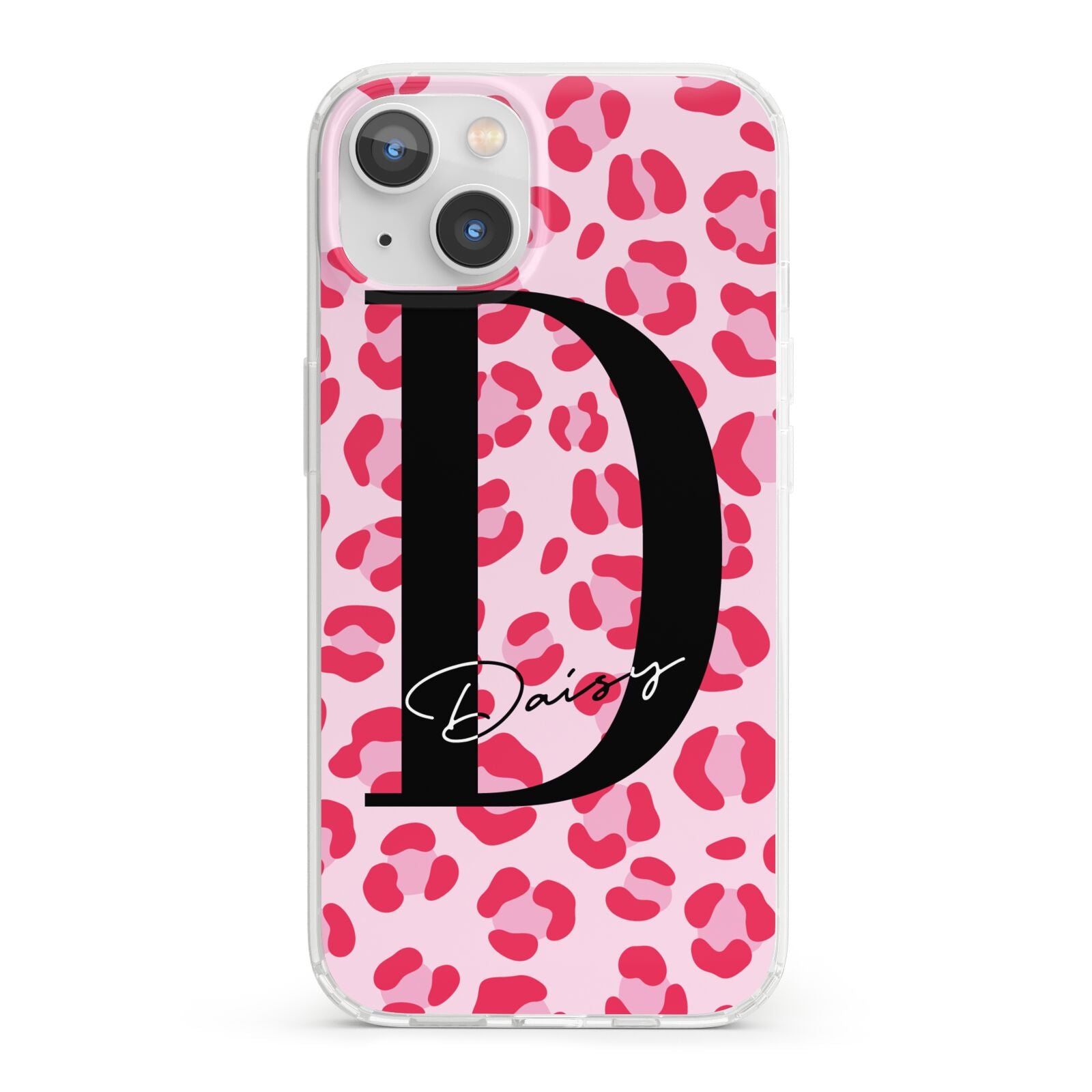 Personalised Leopard Print Pink Red iPhone 13 Clear Bumper Case