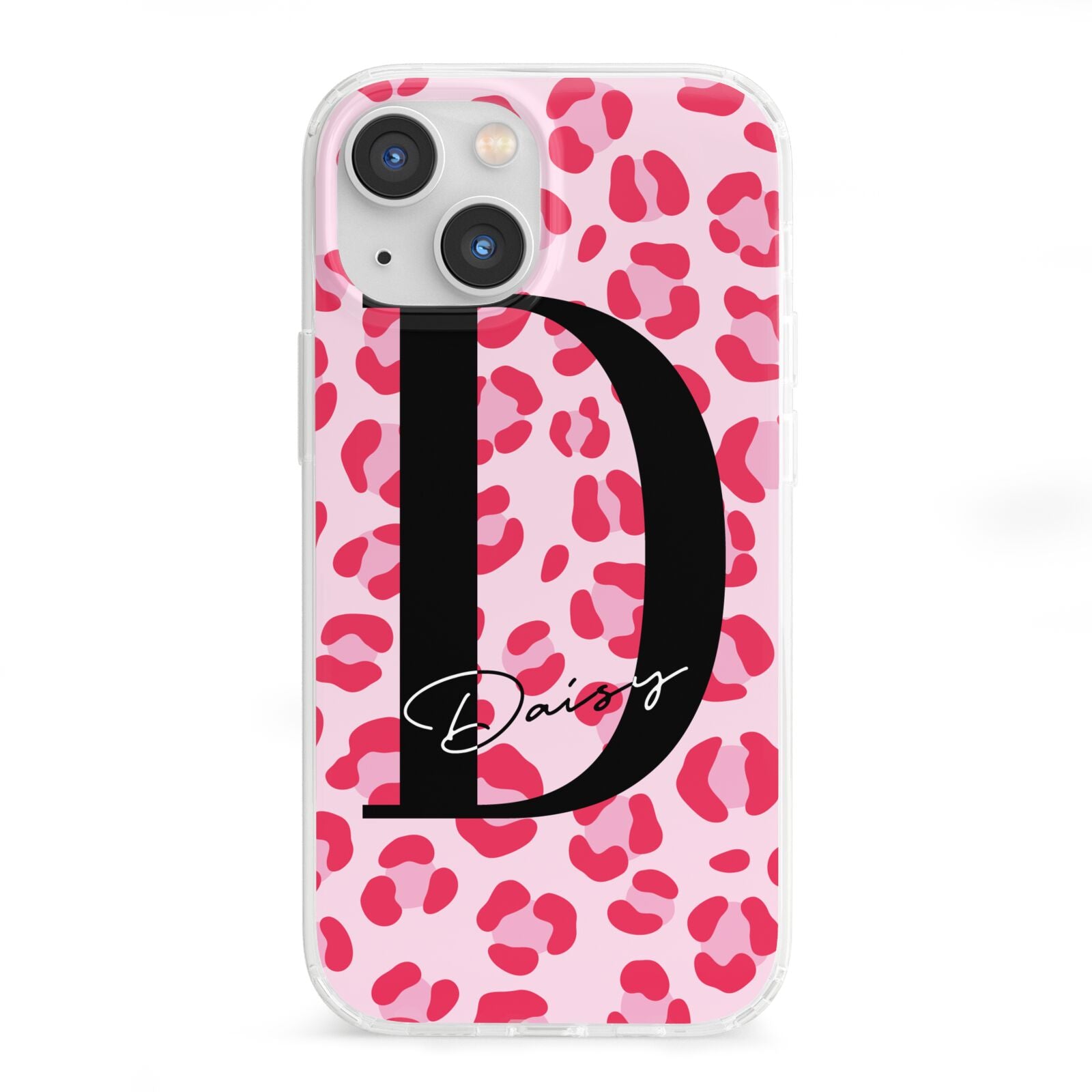 Personalised Leopard Print Pink Red iPhone 13 Mini Clear Bumper Case
