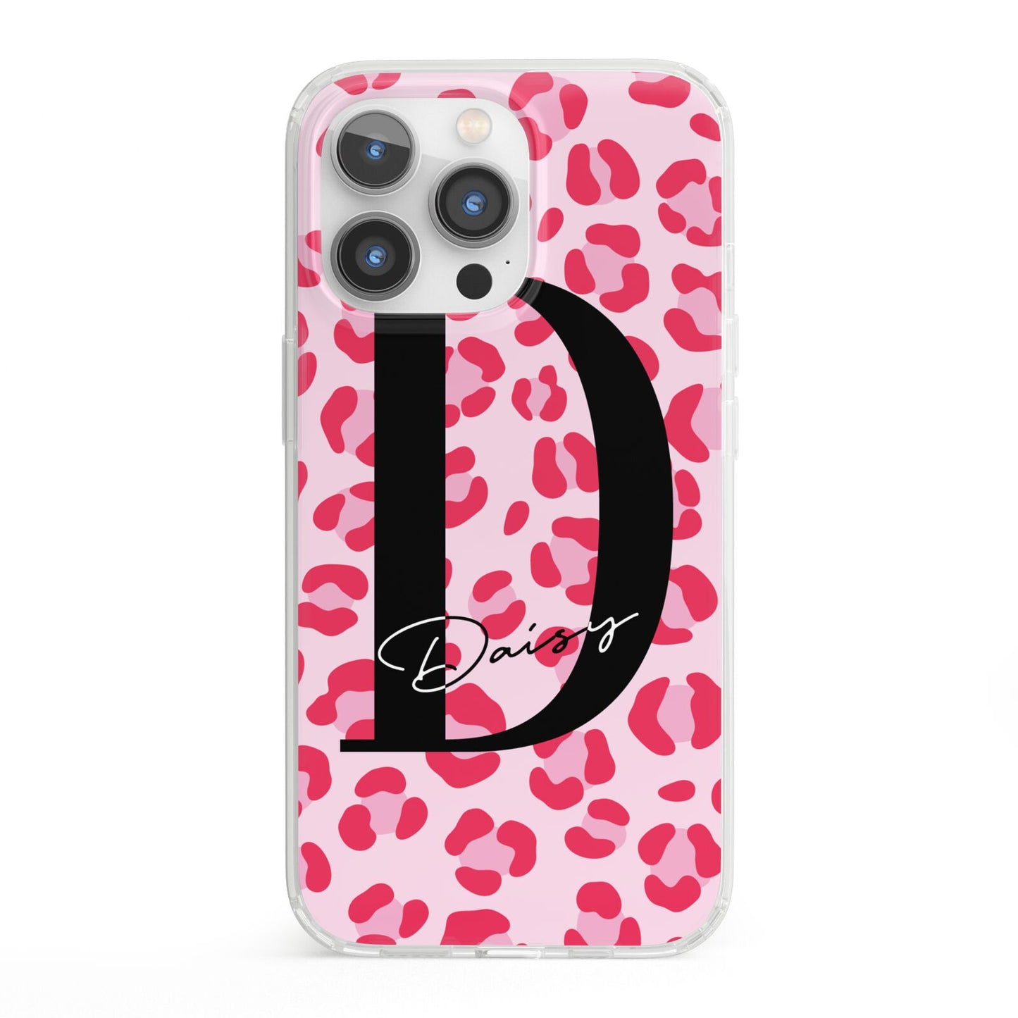 Personalised Leopard Print Pink Red iPhone 13 Pro Clear Bumper Case