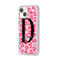 Personalised Leopard Print Pink Red iPhone 14 Clear Tough Case Starlight Angled Image