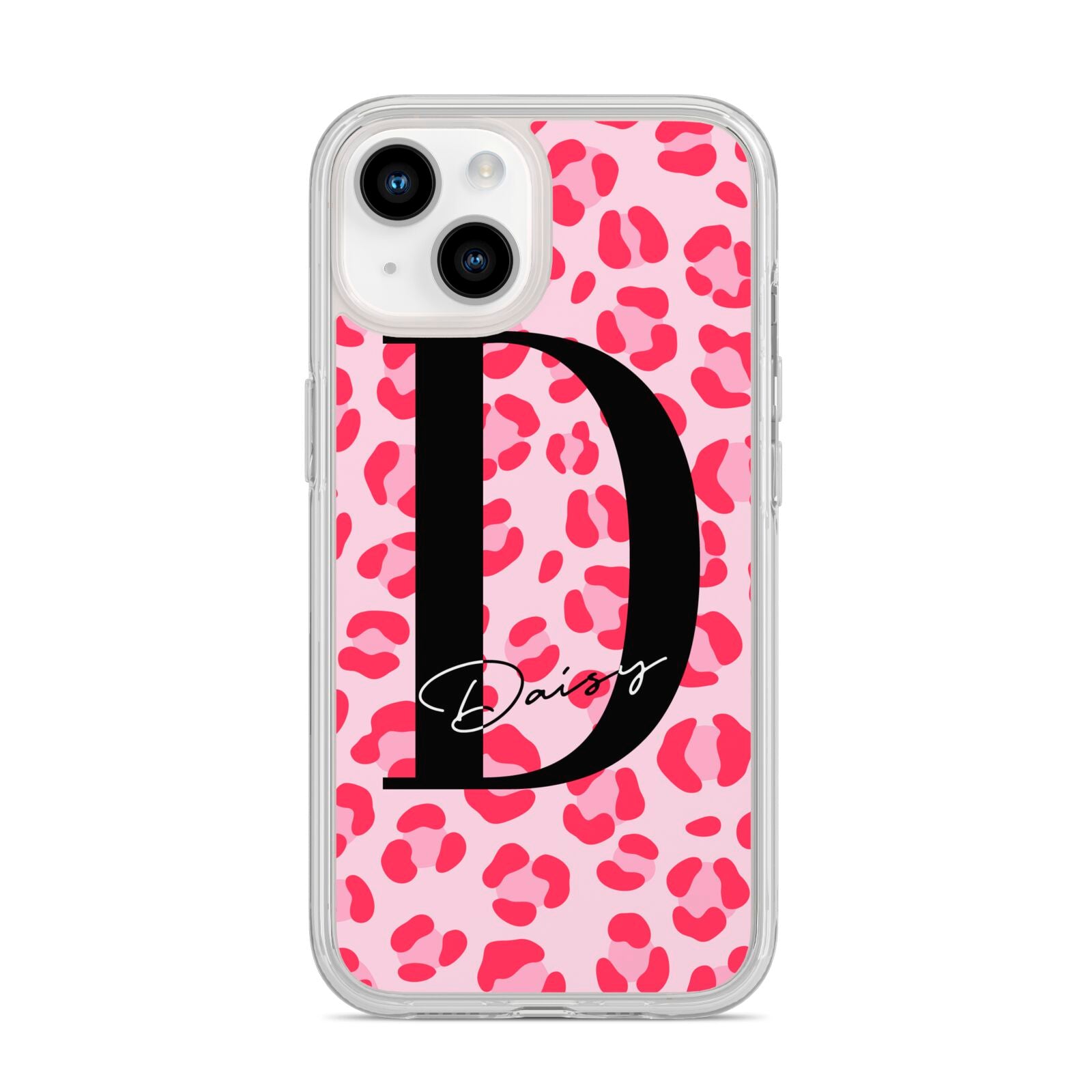 Personalised Leopard Print Pink Red iPhone 14 Clear Tough Case Starlight