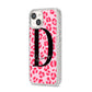 Personalised Leopard Print Pink Red iPhone 14 Glitter Tough Case Starlight Angled Image