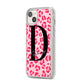 Personalised Leopard Print Pink Red iPhone 14 Plus Clear Tough Case Starlight Angled Image