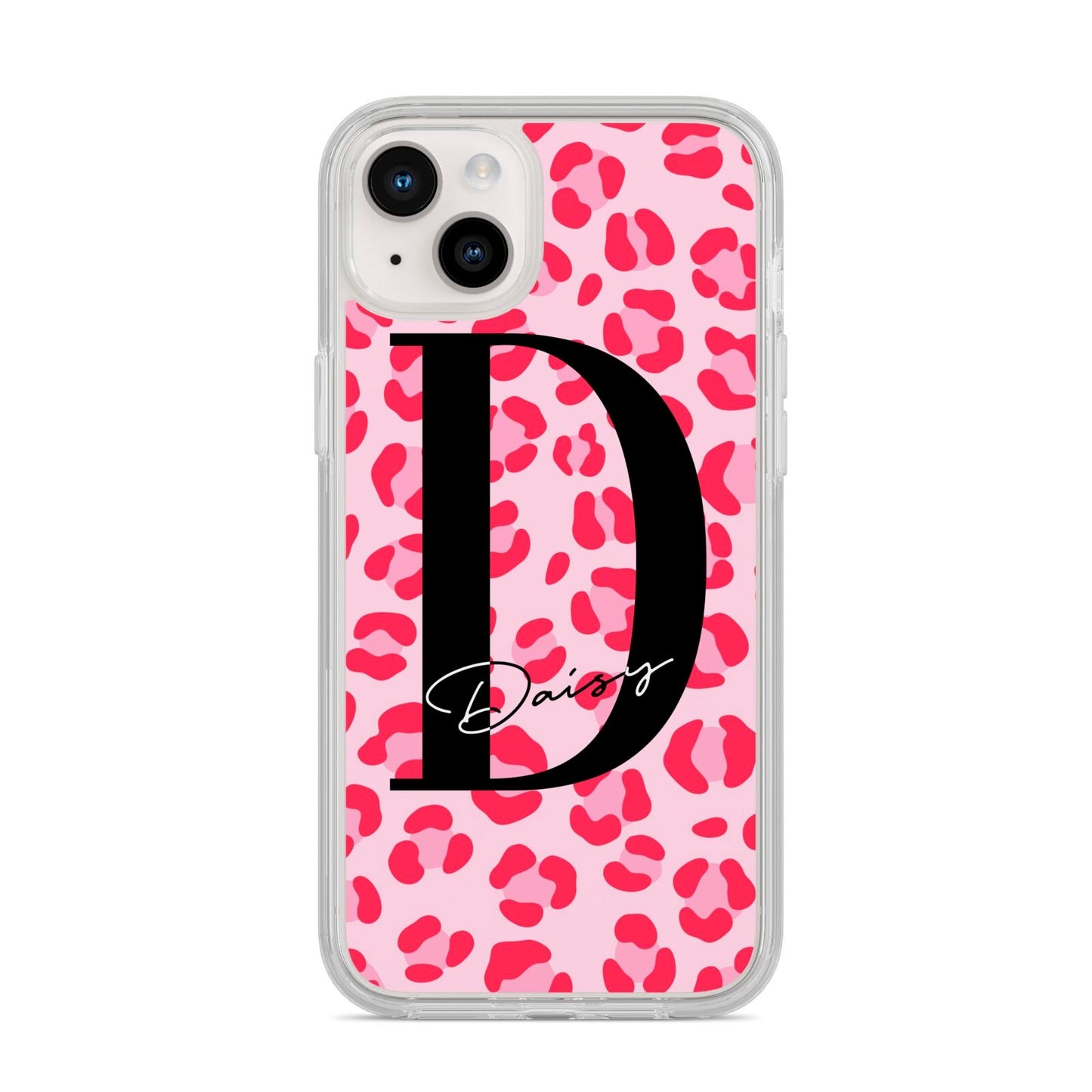 Personalised Leopard Print Pink Red iPhone 14 Plus Clear Tough Case Starlight