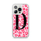 Personalised Leopard Print Pink Red iPhone 14 Pro Clear Tough Case Silver