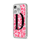 Personalised Leopard Print Pink Red iPhone 14 Pro Max Clear Tough Case Silver Angled Image