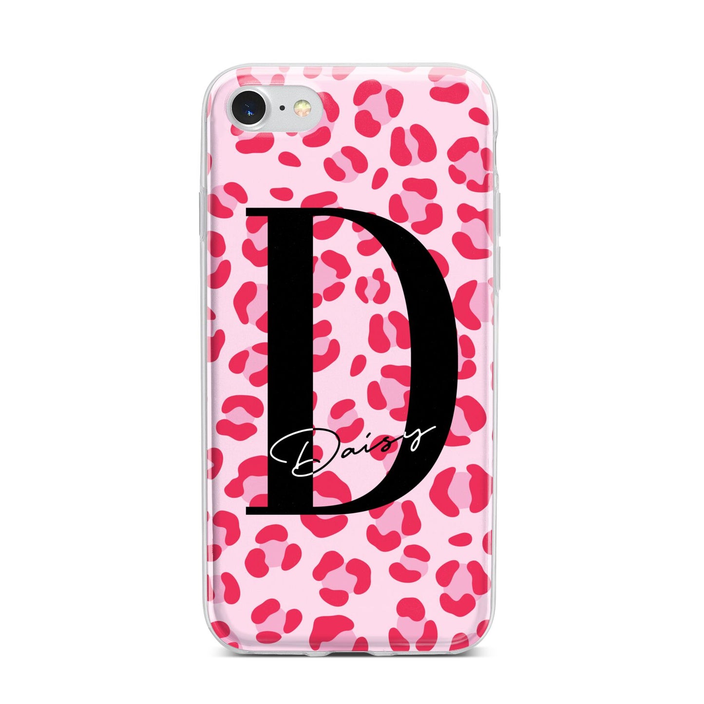 Personalised Leopard Print Pink Red iPhone 7 Bumper Case on Silver iPhone