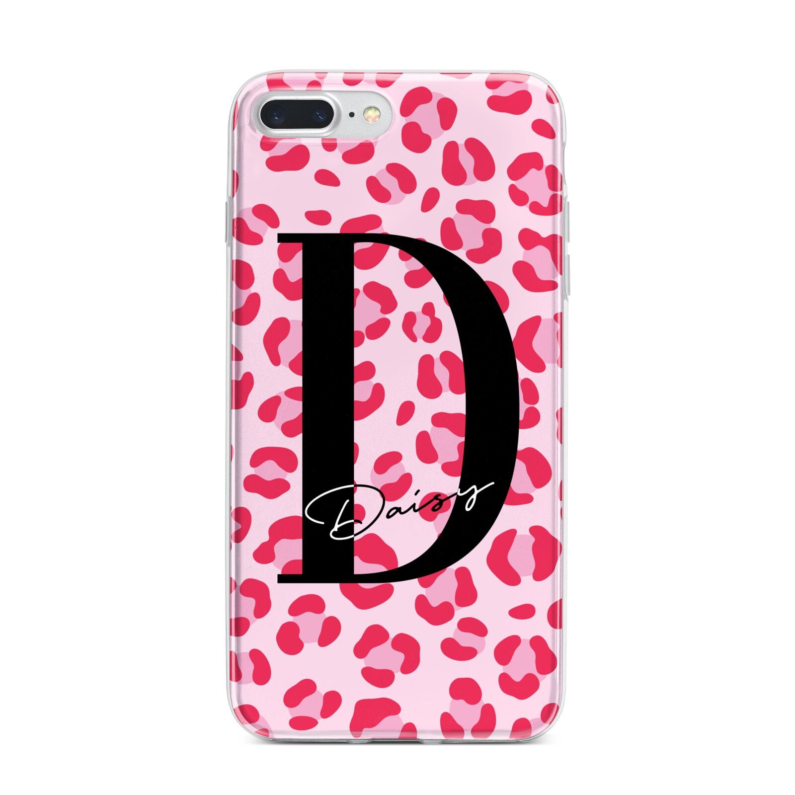 Personalised Leopard Print Pink Red iPhone 7 Plus Bumper Case on Silver iPhone