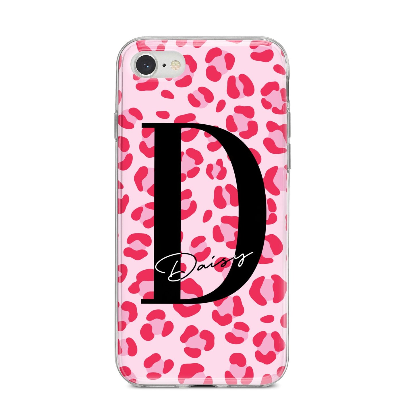 Personalised Leopard Print Pink Red iPhone 8 Bumper Case on Silver iPhone