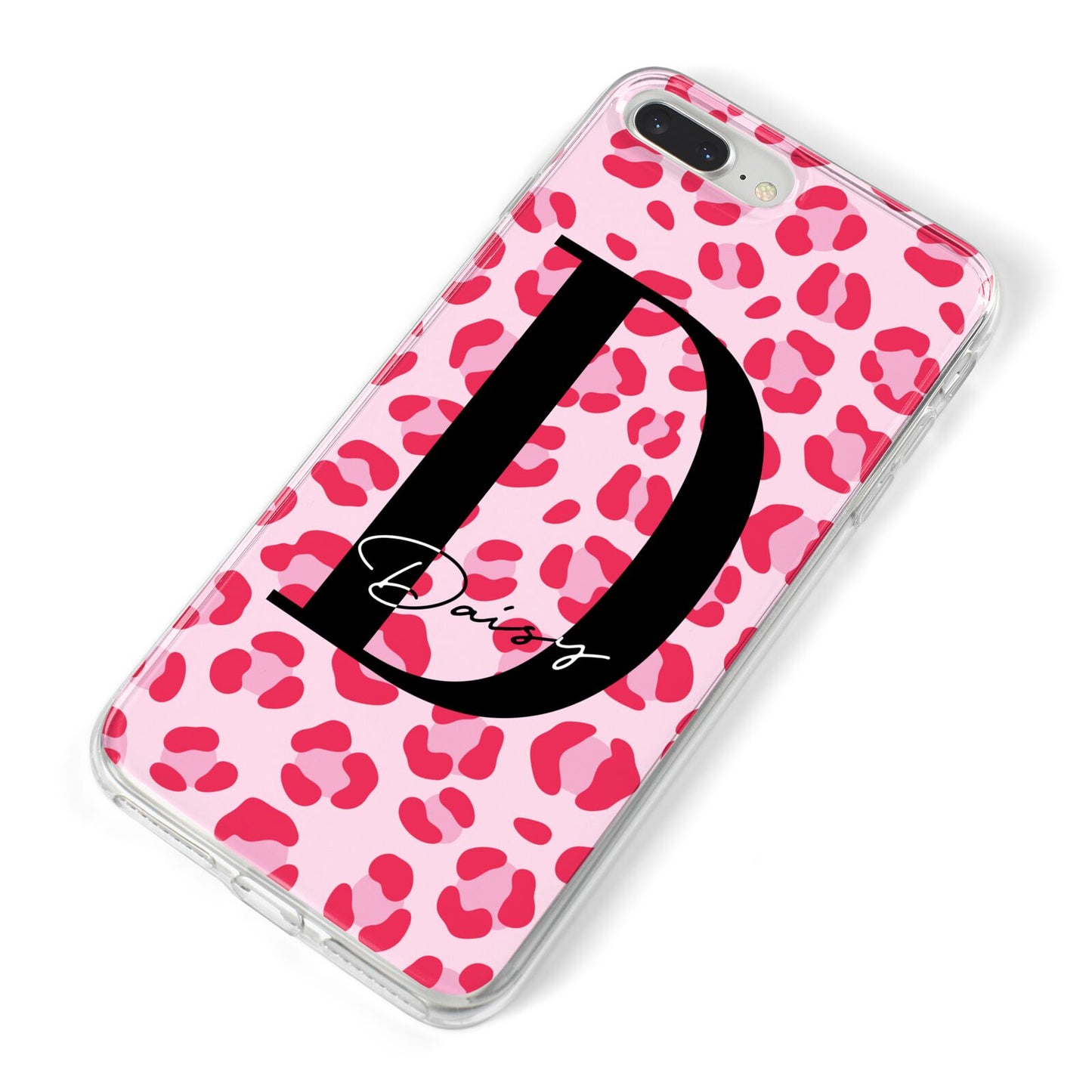 Personalised Leopard Print Pink Red iPhone 8 Plus Bumper Case on Silver iPhone Alternative Image
