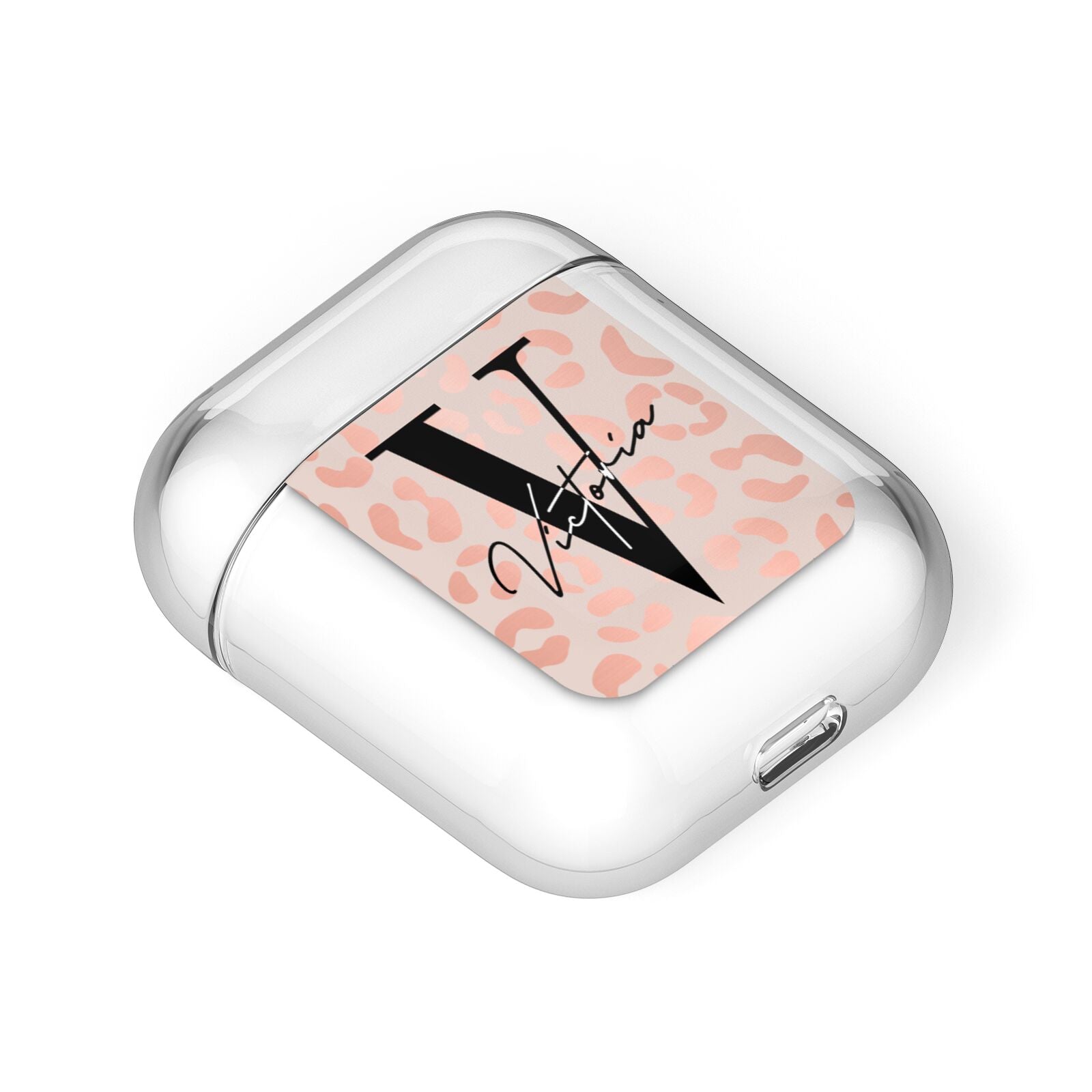 Personalised Leopard Print Rose Gold AirPods Case Laid Flat