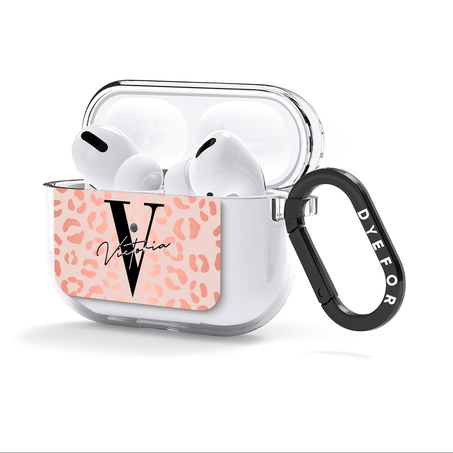 Personalised Leopard Print Rose Gold AirPods Clear Case 3rd Gen Side Image