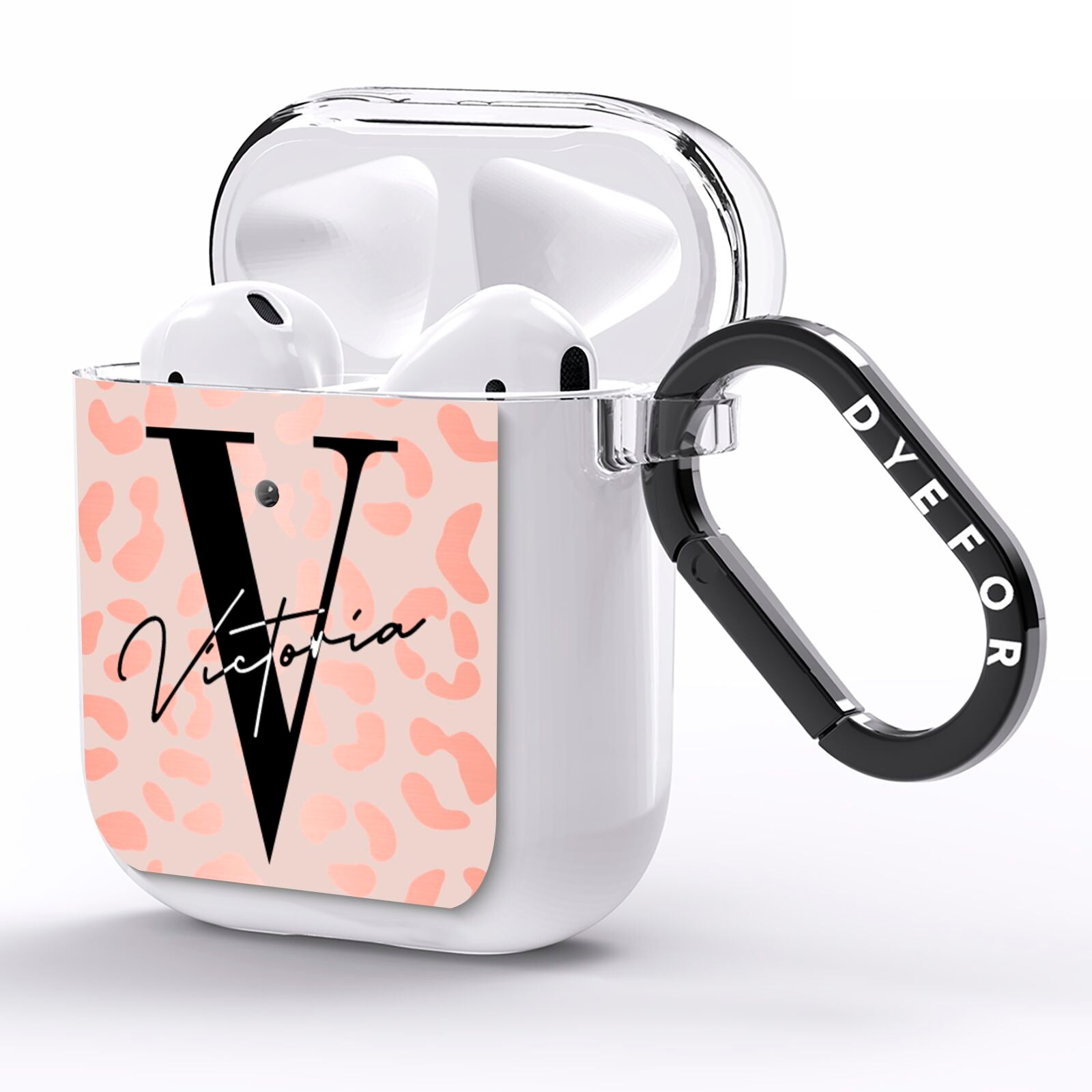Personalised Leopard Print Rose Gold AirPods Clear Case Side Image
