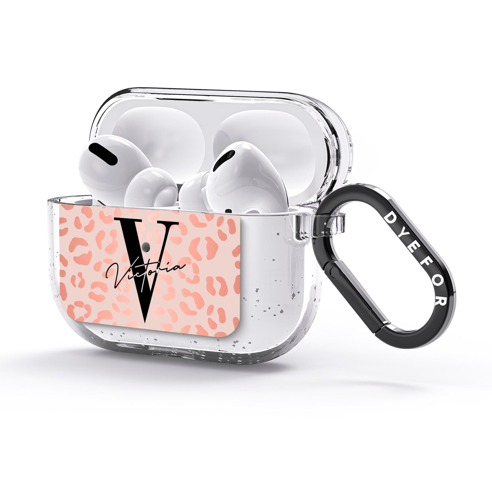 Personalised Leopard Print Rose Gold AirPods Glitter Case 3rd Gen Side Image