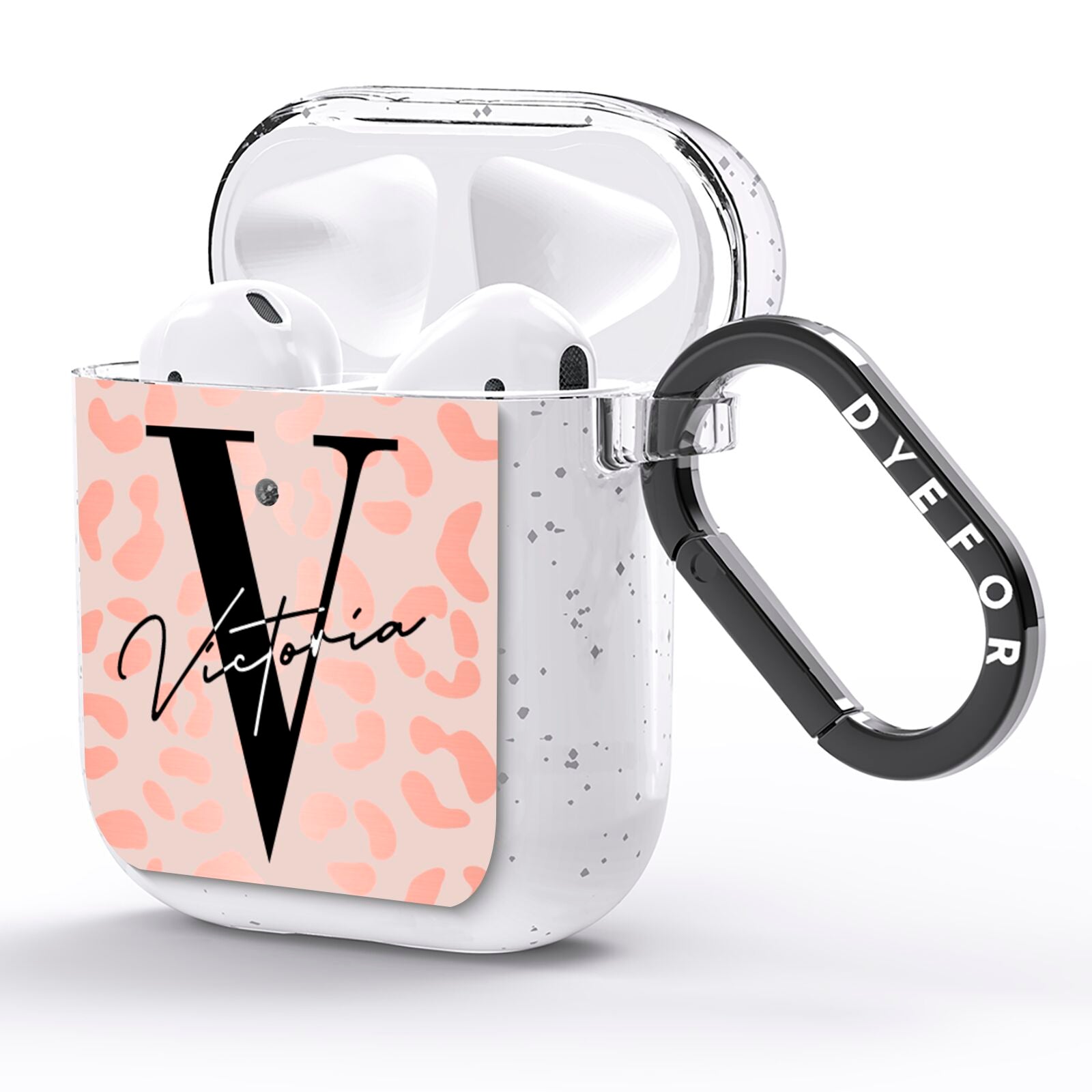 Personalised Leopard Print Rose Gold AirPods Glitter Case Side Image
