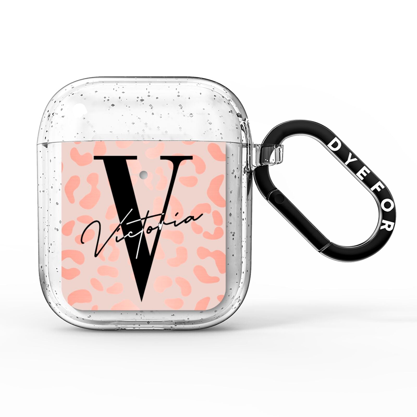 Personalised Leopard Print Rose Gold AirPods Glitter Case
