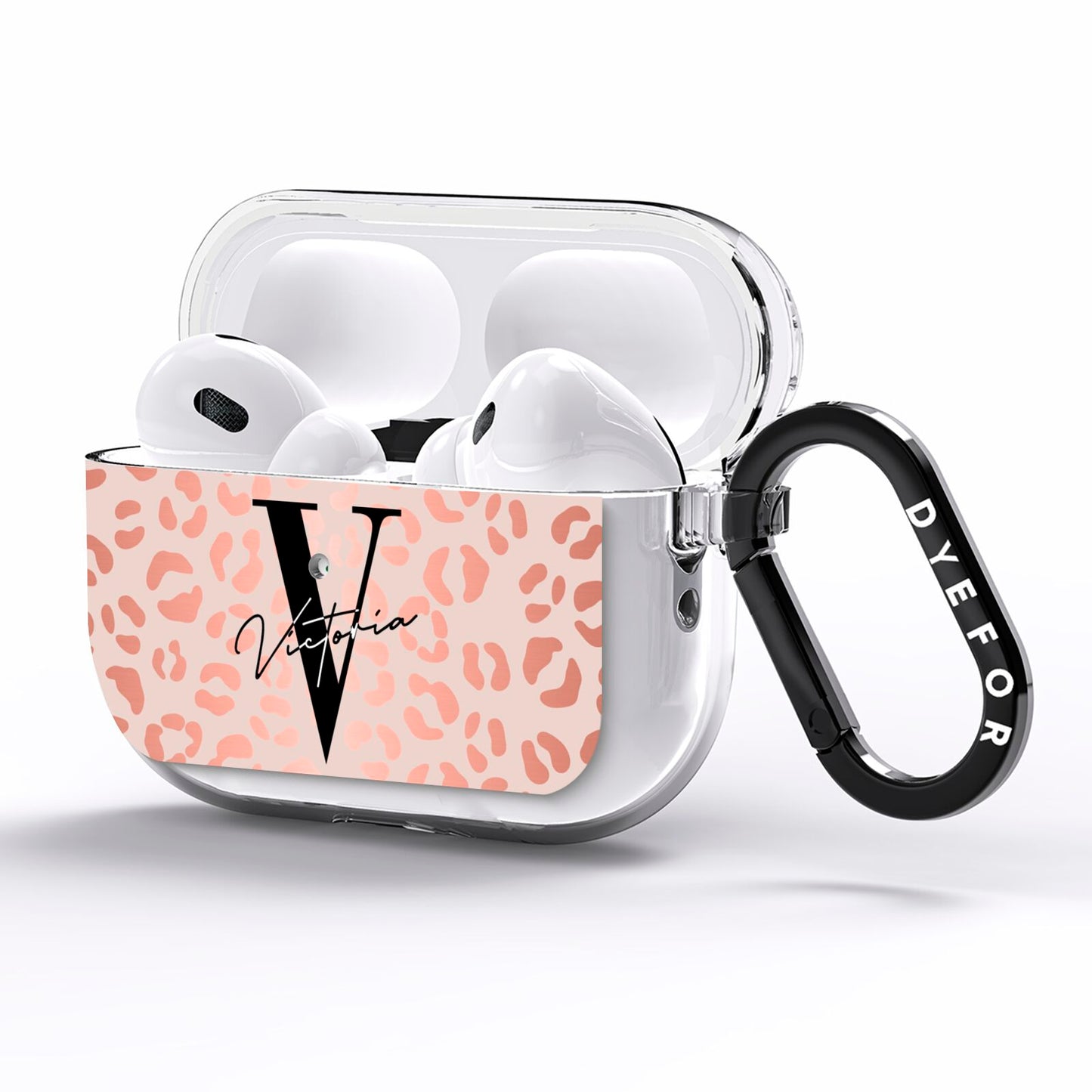 Personalised Leopard Print Rose Gold AirPods Pro Clear Case Side Image