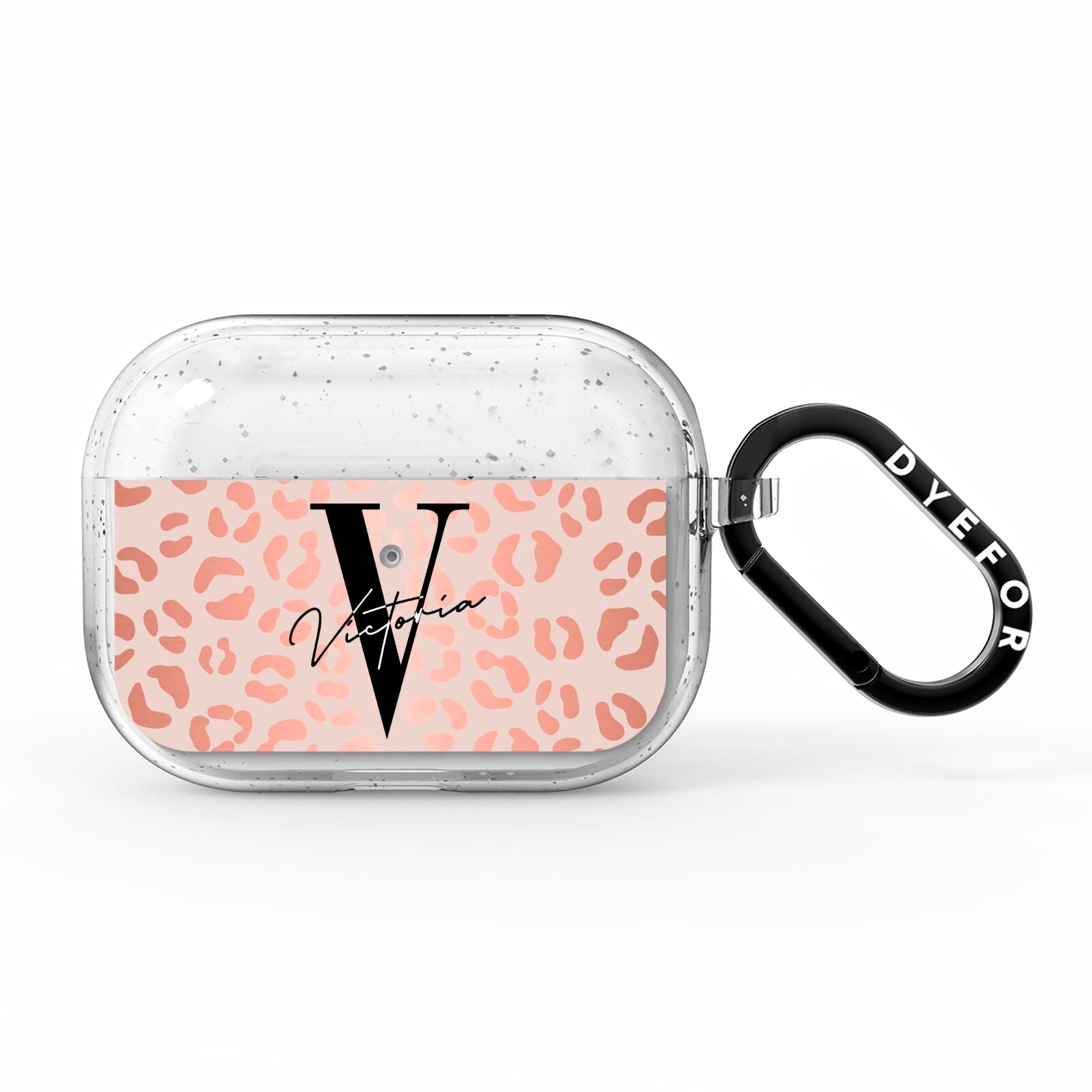 Personalised Leopard Print Rose Gold AirPods Pro Glitter Case