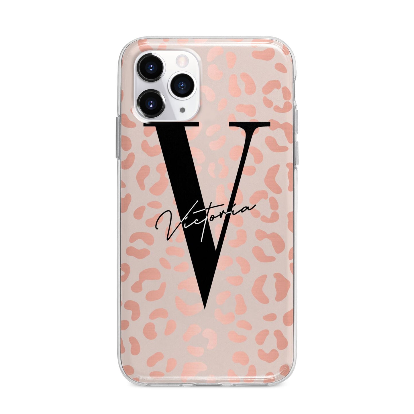 Personalised Leopard Print Rose Gold Apple iPhone 11 Pro Max in Silver with Bumper Case