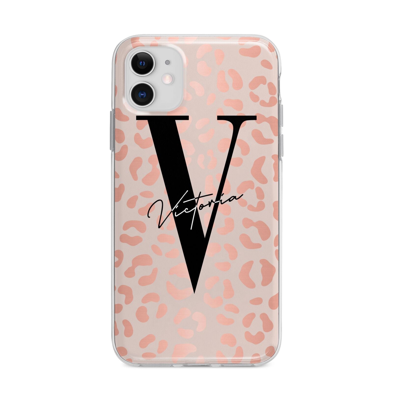 Personalised Leopard Print Rose Gold Apple iPhone 11 in White with Bumper Case