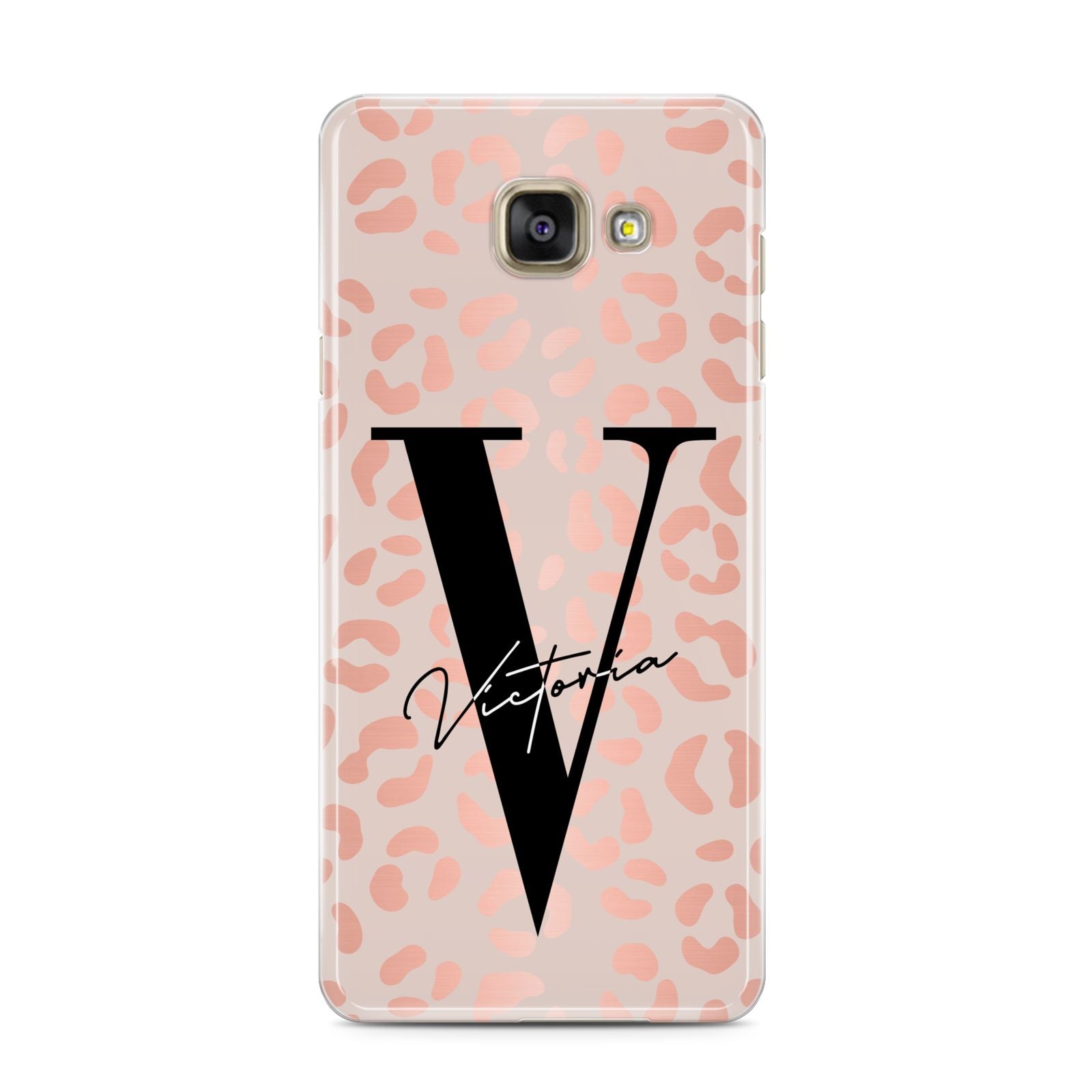 Personalised Leopard Print Rose Gold Samsung Galaxy A3 2016 Case on gold phone