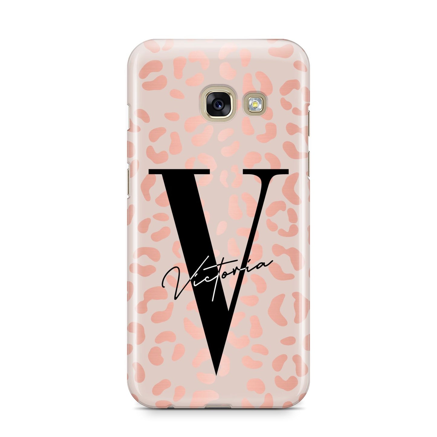 Personalised Leopard Print Rose Gold Samsung Galaxy A3 2017 Case on gold phone