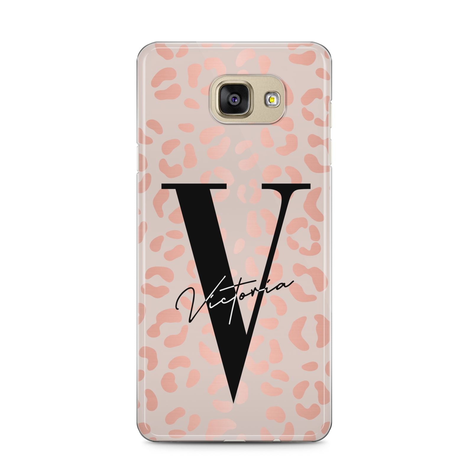 Personalised Leopard Print Rose Gold Samsung Galaxy A5 2016 Case on gold phone
