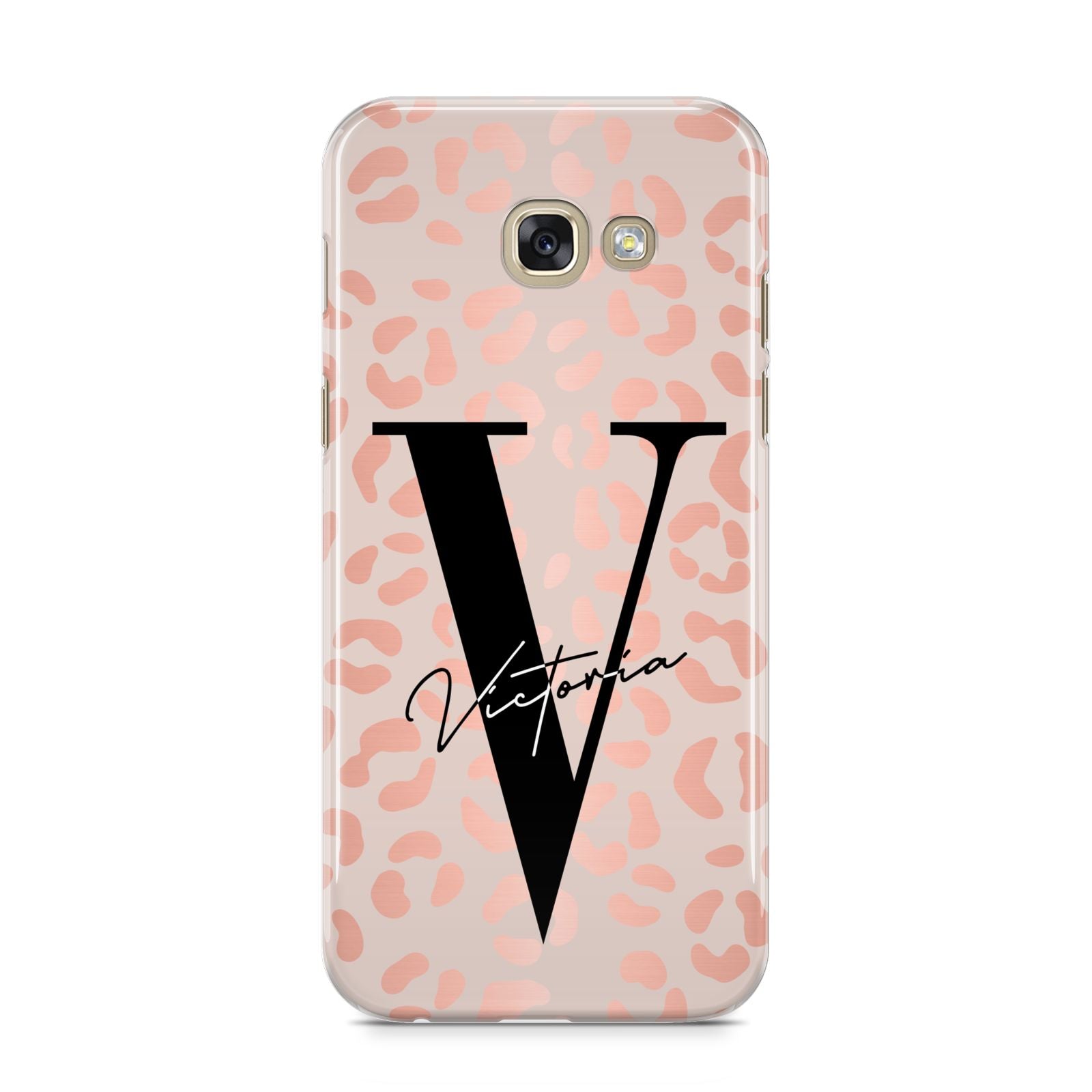Personalised Leopard Print Rose Gold Samsung Galaxy A5 2017 Case on gold phone