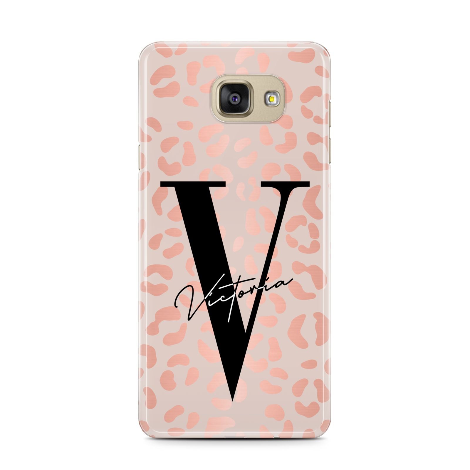 Personalised Leopard Print Rose Gold Samsung Galaxy A7 2016 Case on gold phone