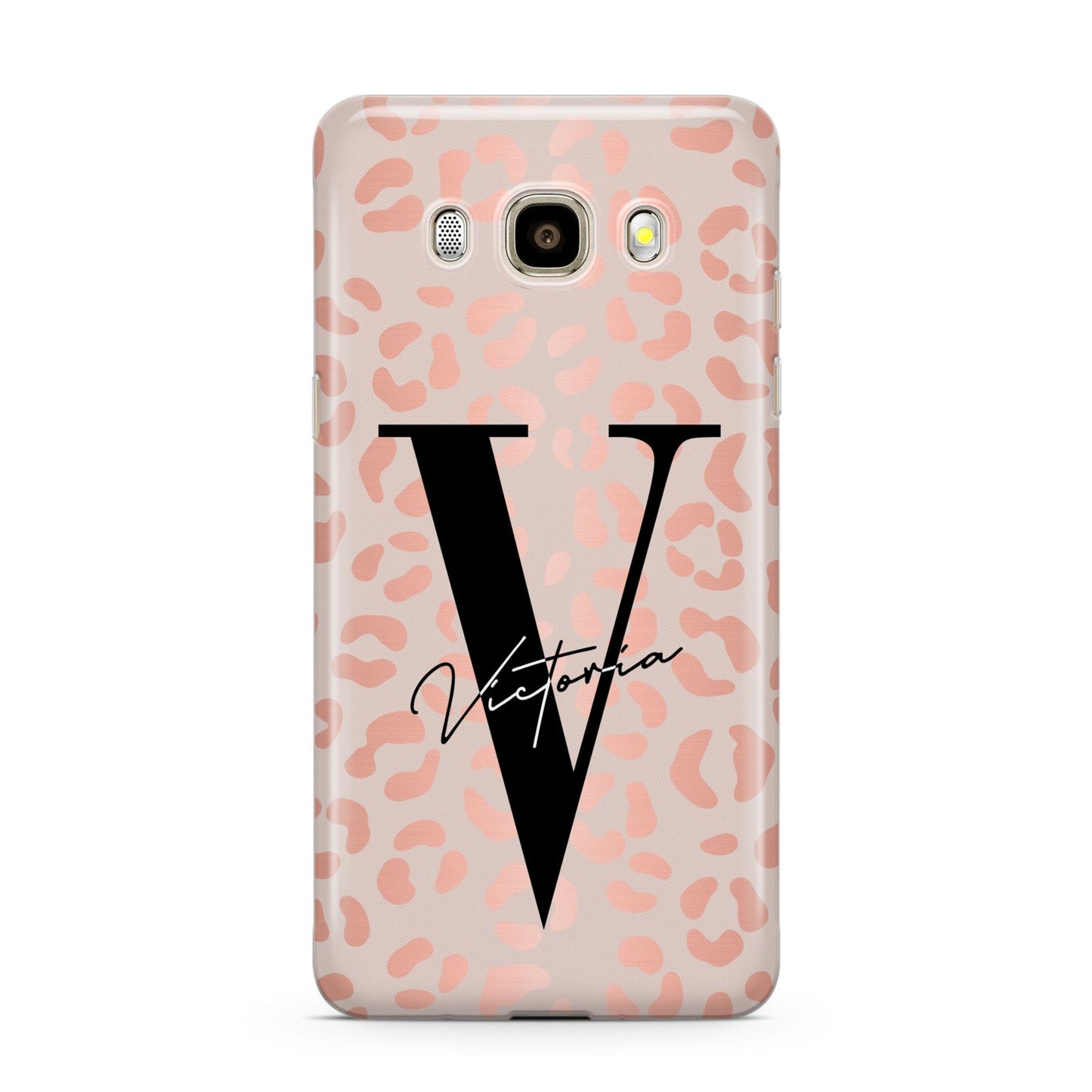 Personalised Leopard Print Rose Gold Samsung Galaxy J7 2016 Case on gold phone