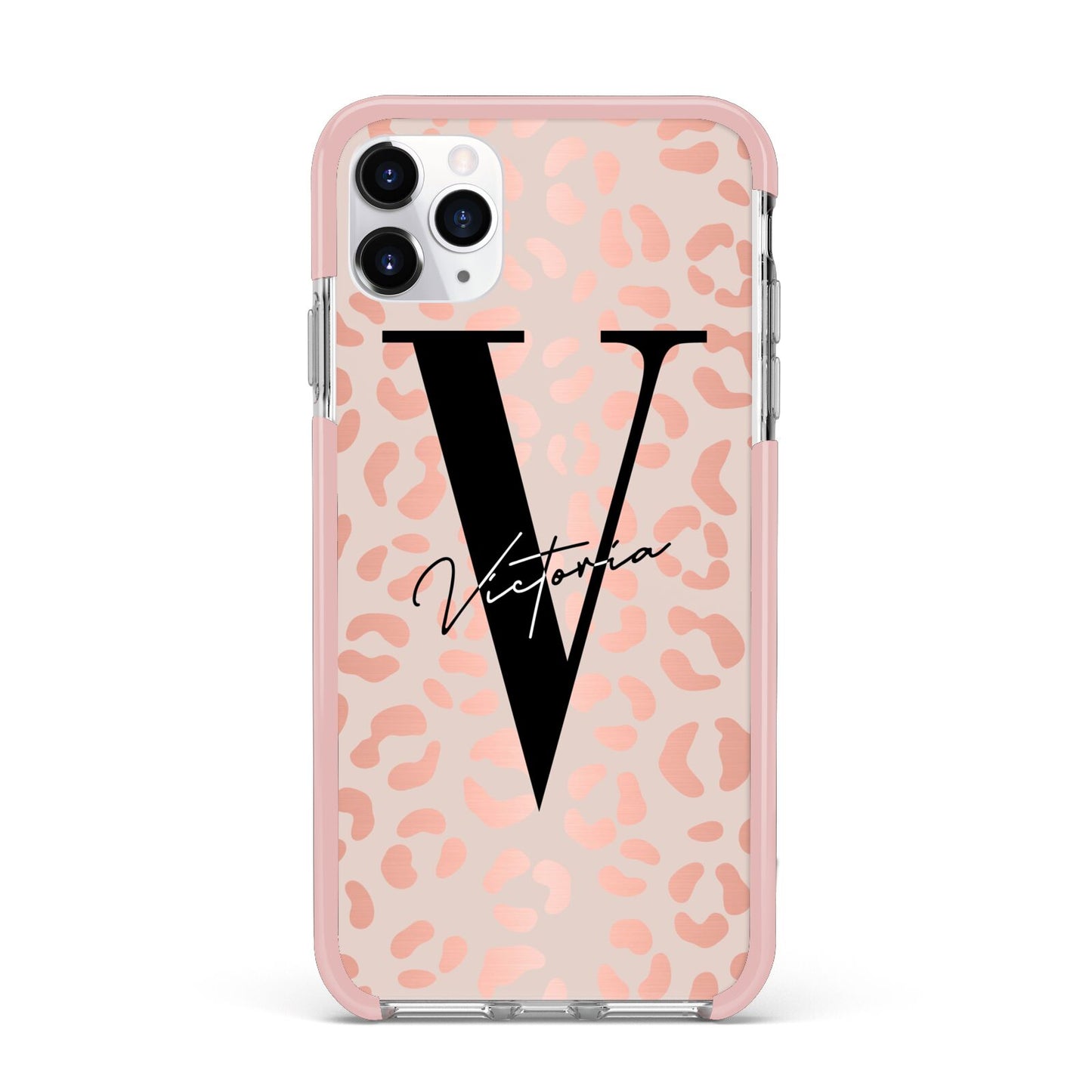 Personalised Leopard Print Rose Gold iPhone 11 Pro Max Impact Pink Edge Case