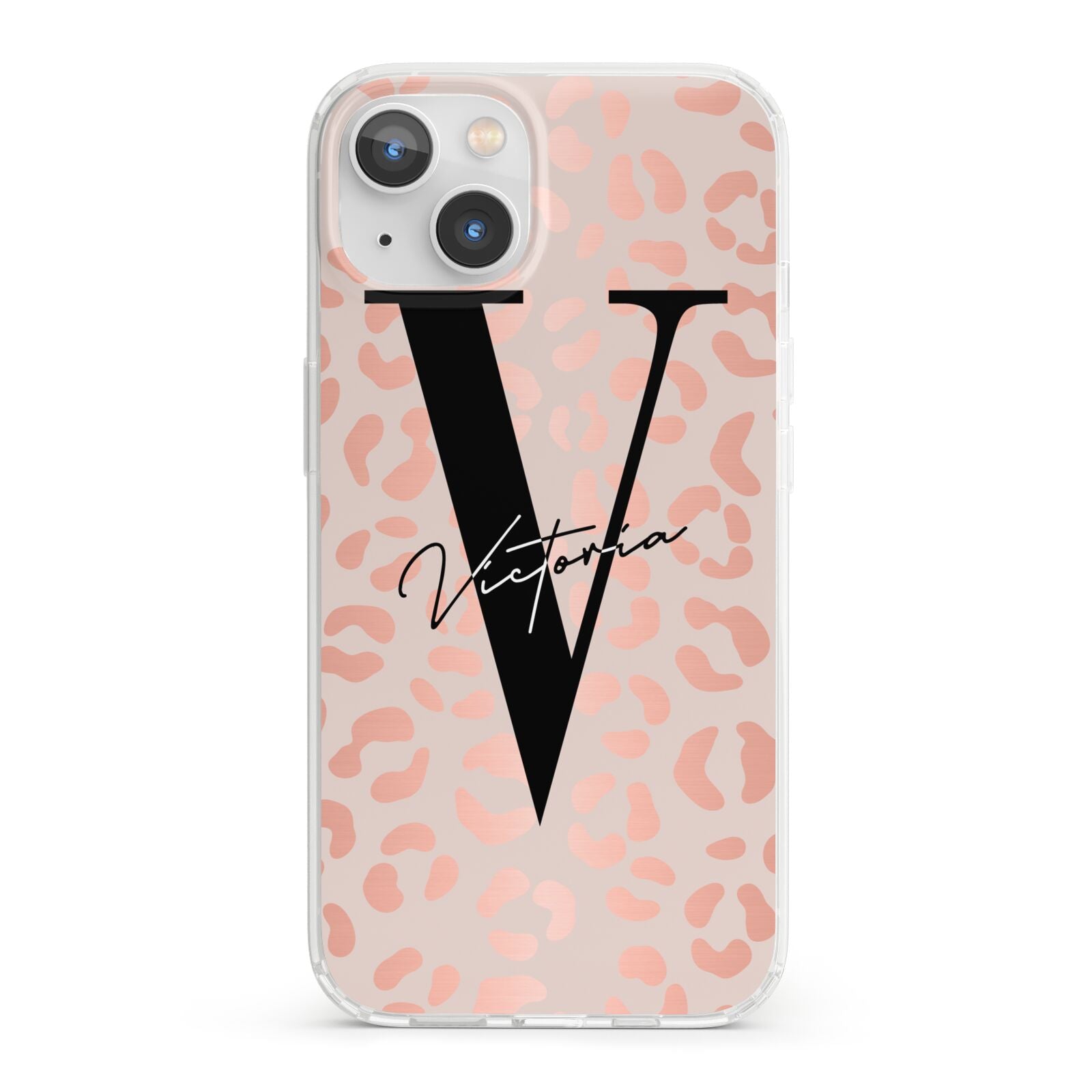 Personalised Leopard Print Rose Gold iPhone 13 Clear Bumper Case