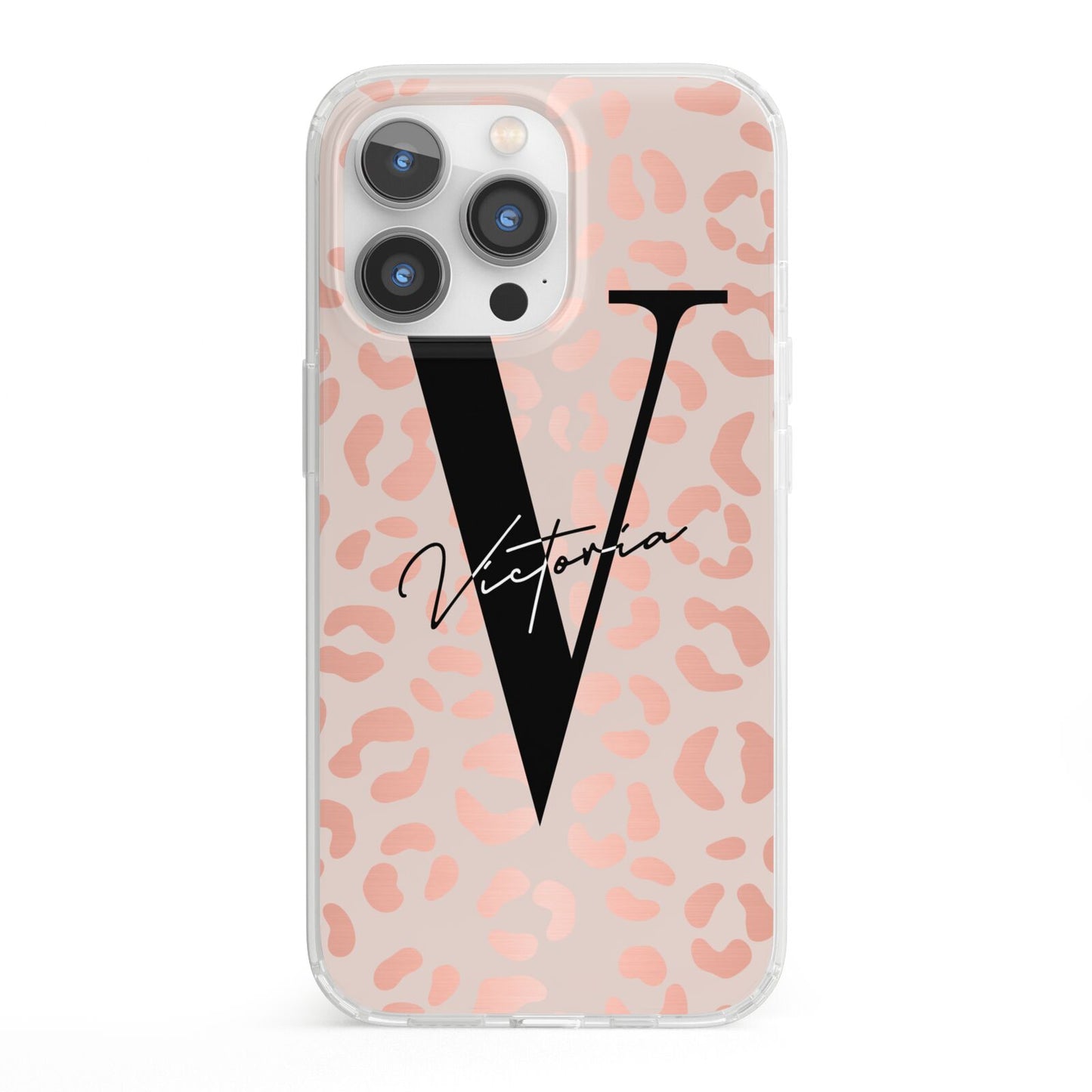 Personalised Leopard Print Rose Gold iPhone 13 Pro Clear Bumper Case