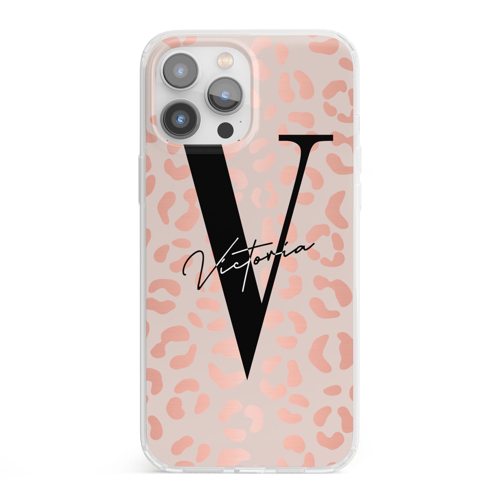 Personalised Leopard Print Rose Gold iPhone 13 Pro Max Clear Bumper Case
