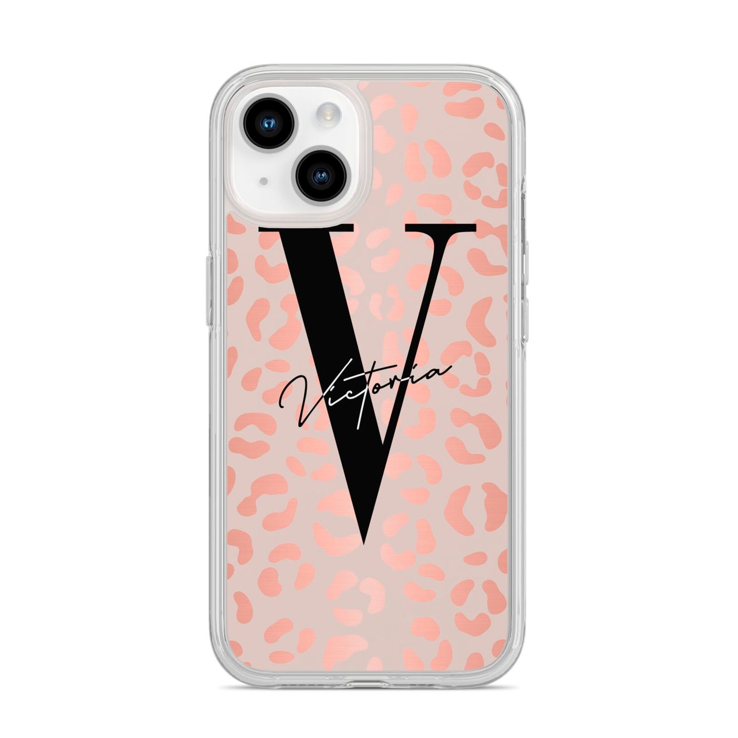 Personalised Leopard Print Rose Gold iPhone 14 Clear Tough Case Starlight