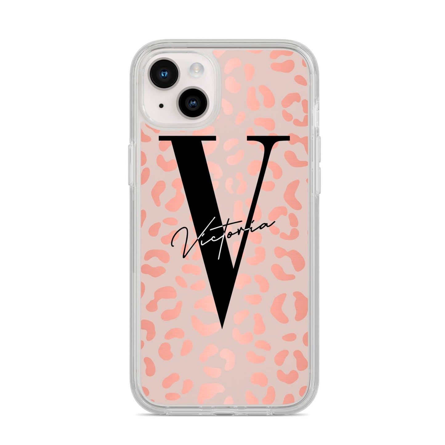 Personalised Leopard Print Rose Gold iPhone 14 Plus Clear Tough Case Starlight