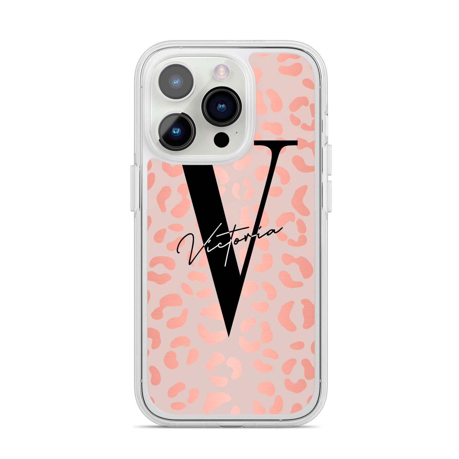 Personalised Leopard Print Rose Gold iPhone 14 Pro Clear Tough Case Silver