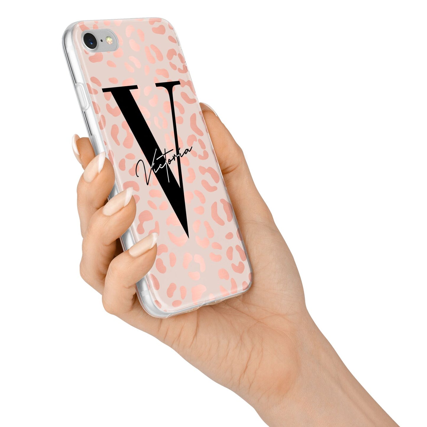 Personalised Leopard Print Rose Gold iPhone 7 Bumper Case on Silver iPhone Alternative Image