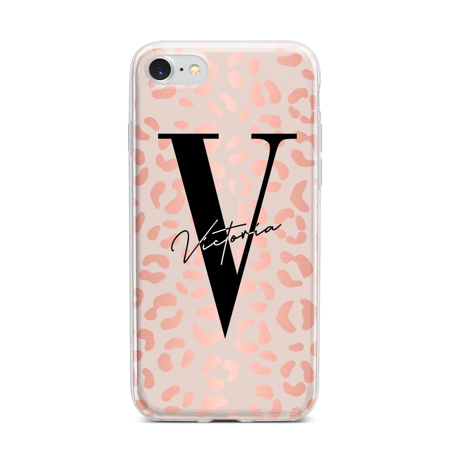 Personalised Leopard Print Rose Gold iPhone 7 Bumper Case on Silver iPhone