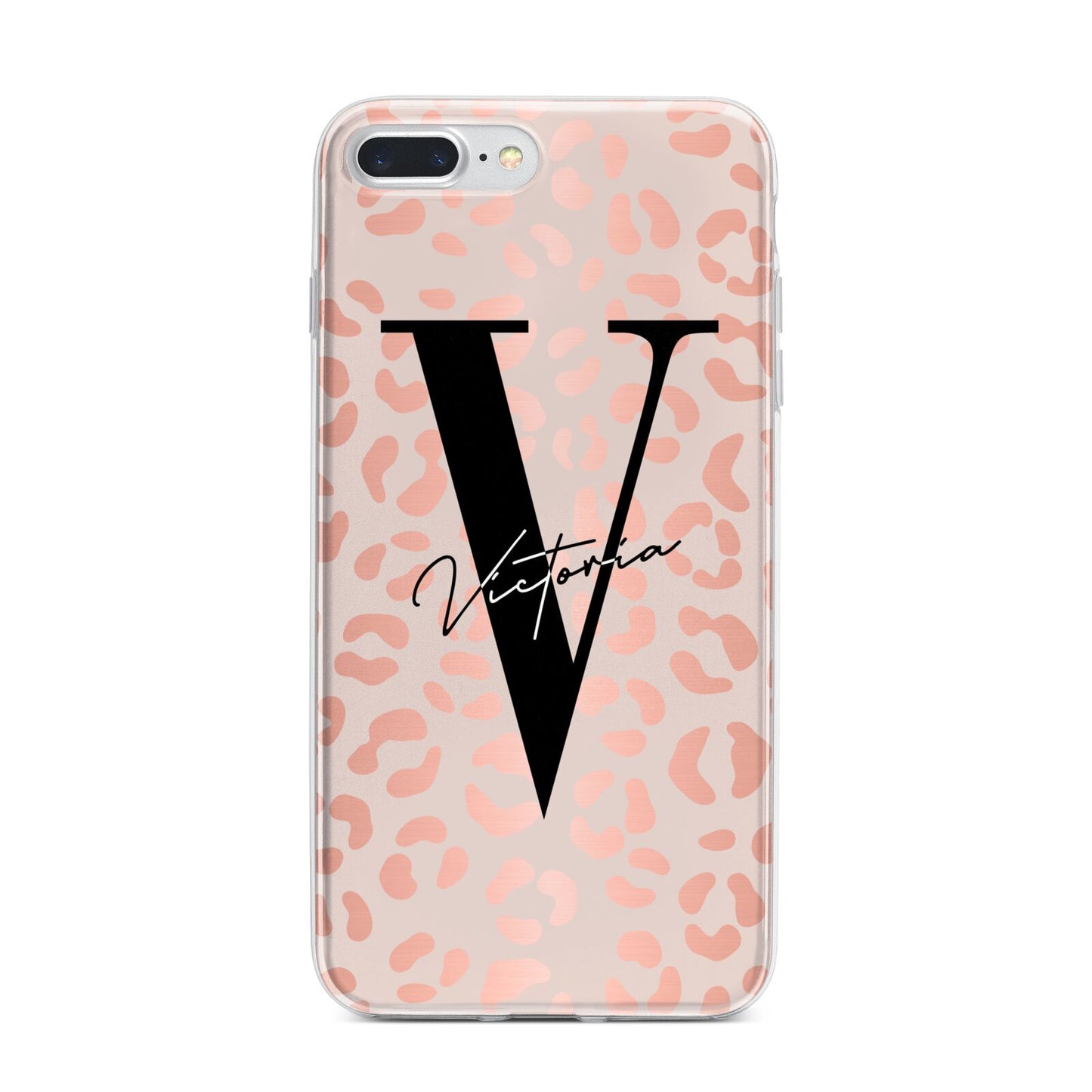 Personalised Leopard Print Rose Gold iPhone 7 Plus Bumper Case on Silver iPhone