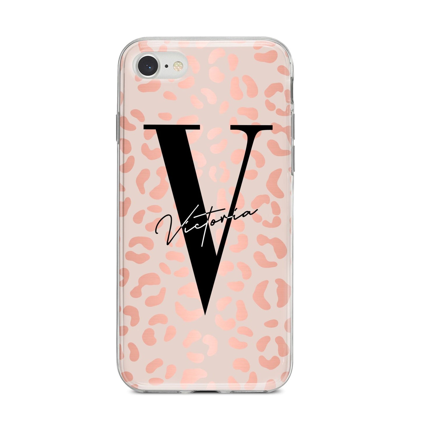 Personalised Leopard Print Rose Gold iPhone 8 Bumper Case on Silver iPhone