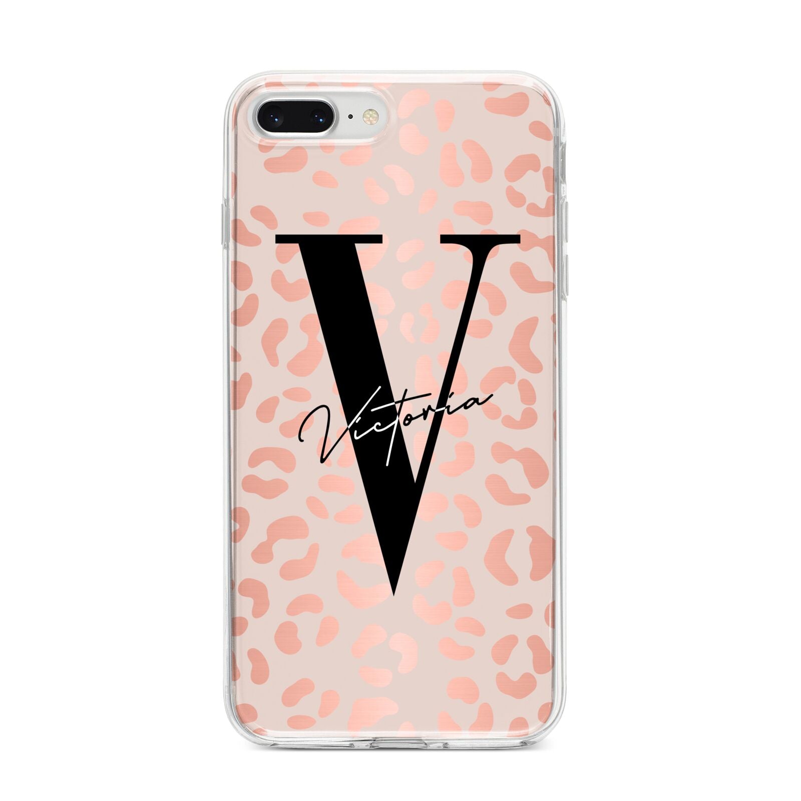 Personalised Leopard Print Rose Gold iPhone 8 Plus Bumper Case on Silver iPhone