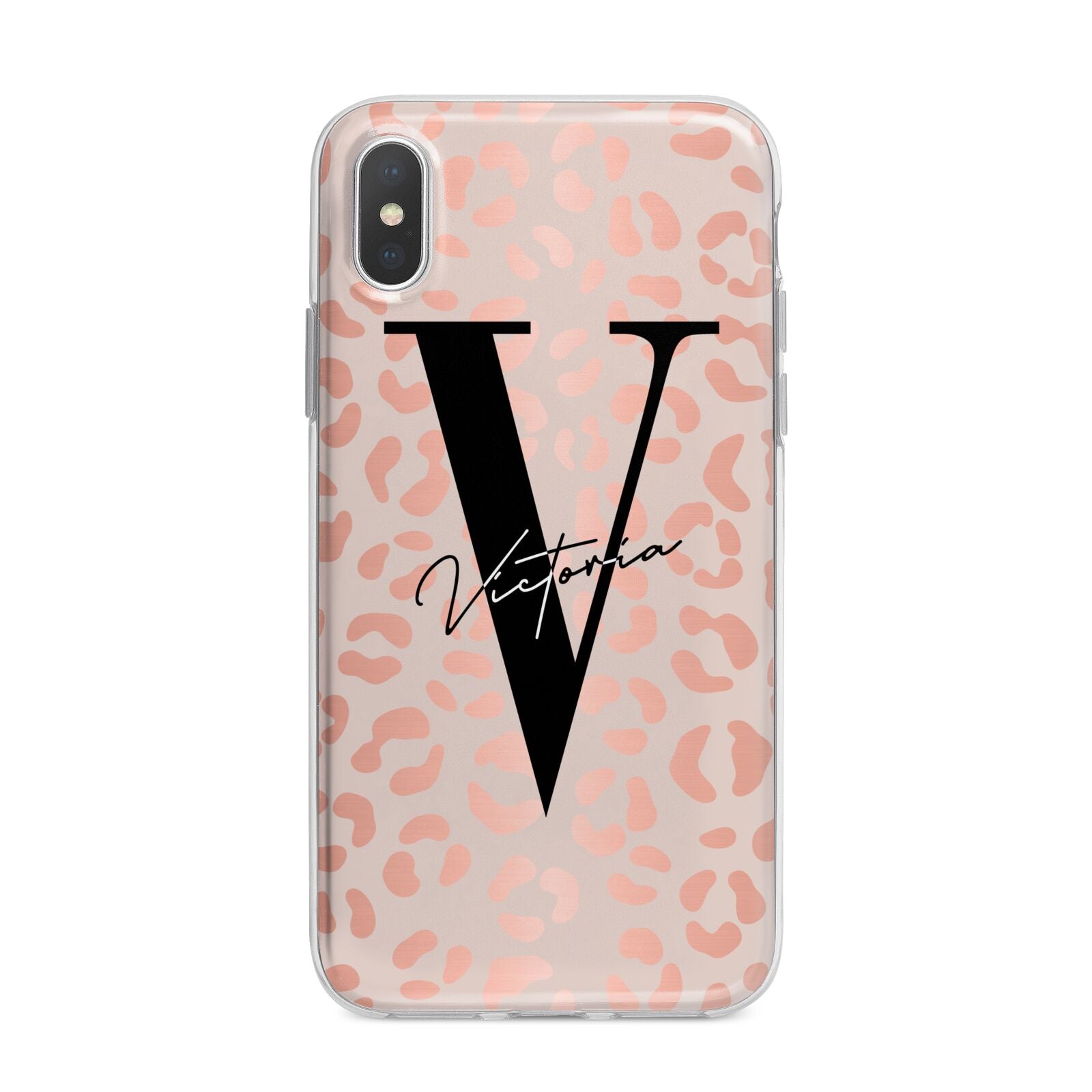 Personalised Leopard Print Rose Gold iPhone X Bumper Case on Silver iPhone Alternative Image 1