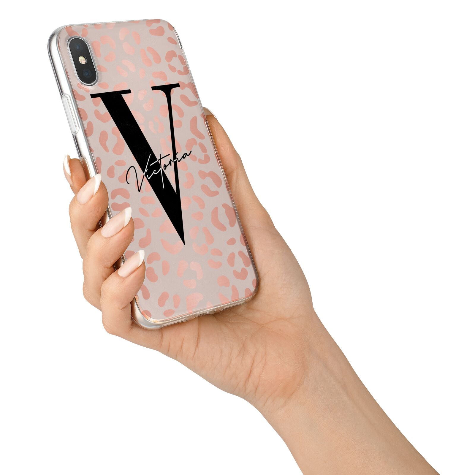 Personalised Leopard Print Rose Gold iPhone X Bumper Case on Silver iPhone Alternative Image 2