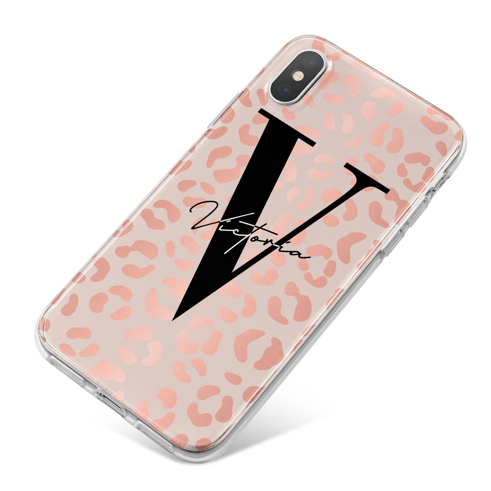 Personalised Leopard Print Rose Gold iPhone X Bumper Case on Silver iPhone