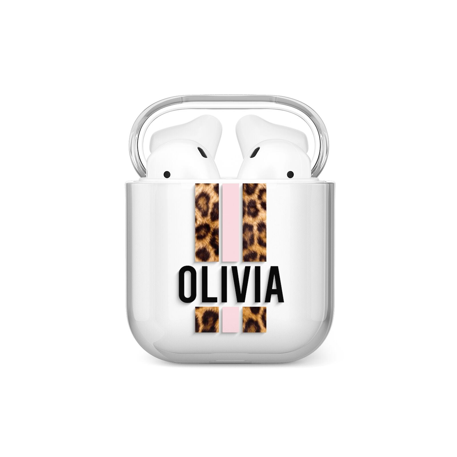 Personalised Leopard Print Stripe AirPods Case