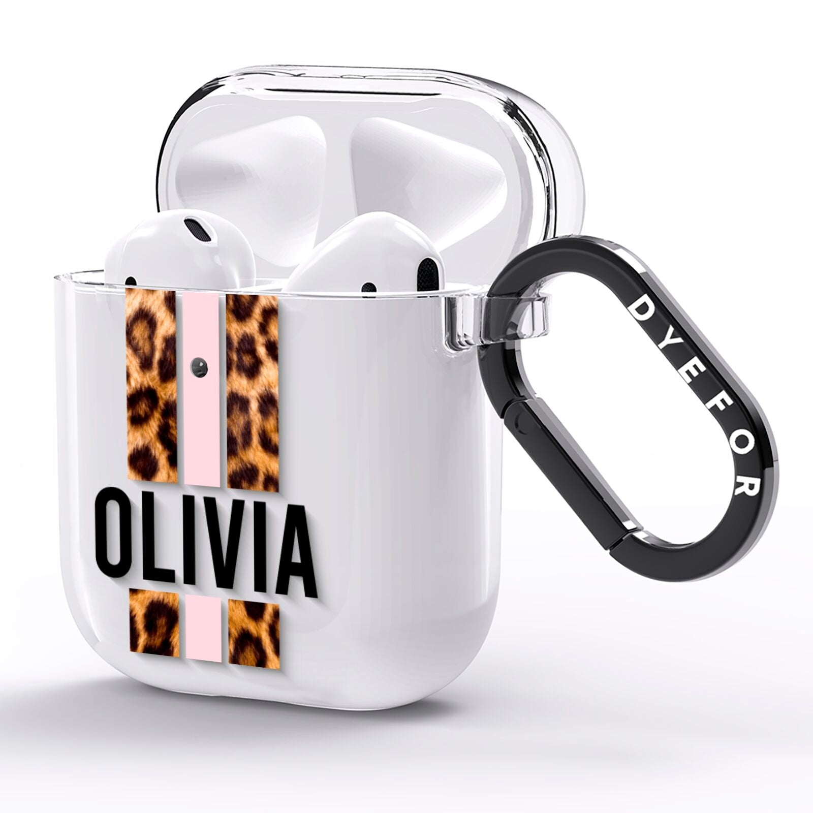 Personalised Leopard Print Stripe AirPods Clear Case Side Image