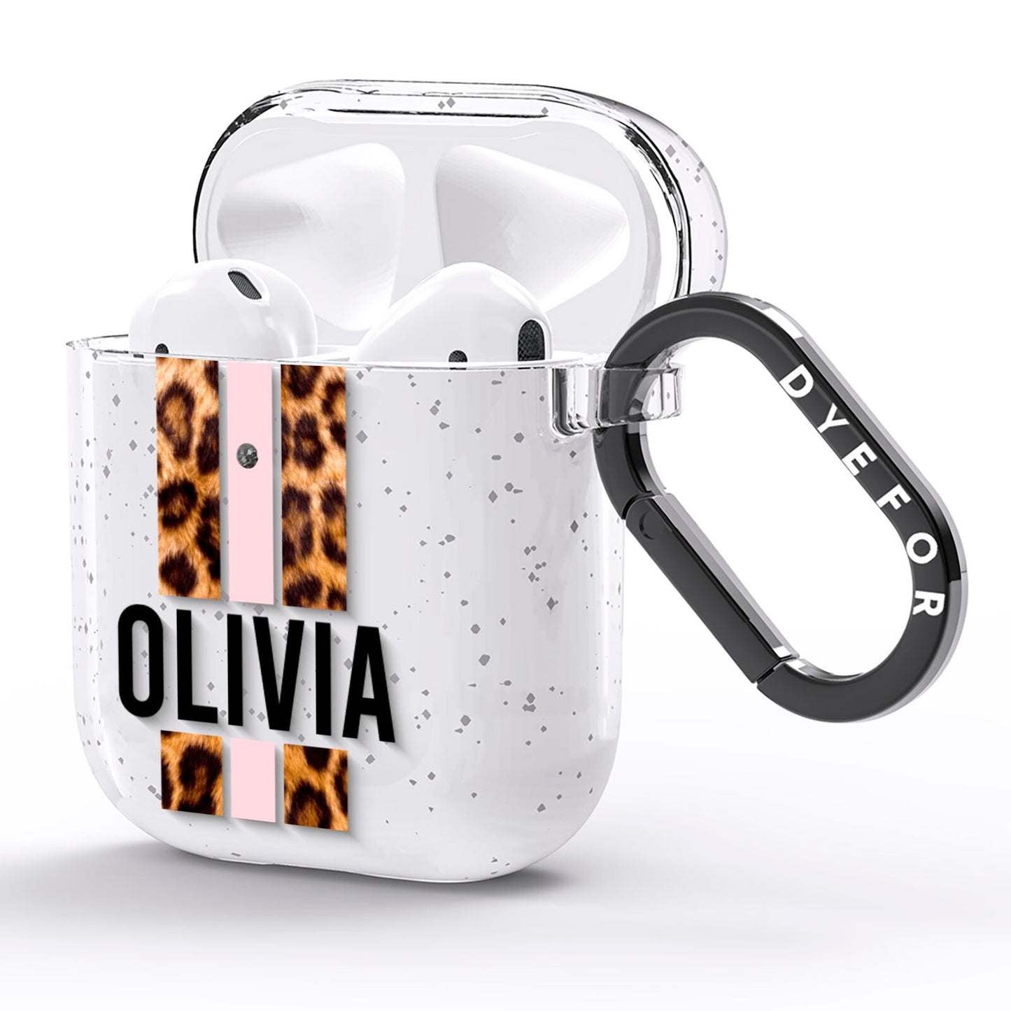 Personalised Leopard Print Stripe AirPods Glitter Case Side Image