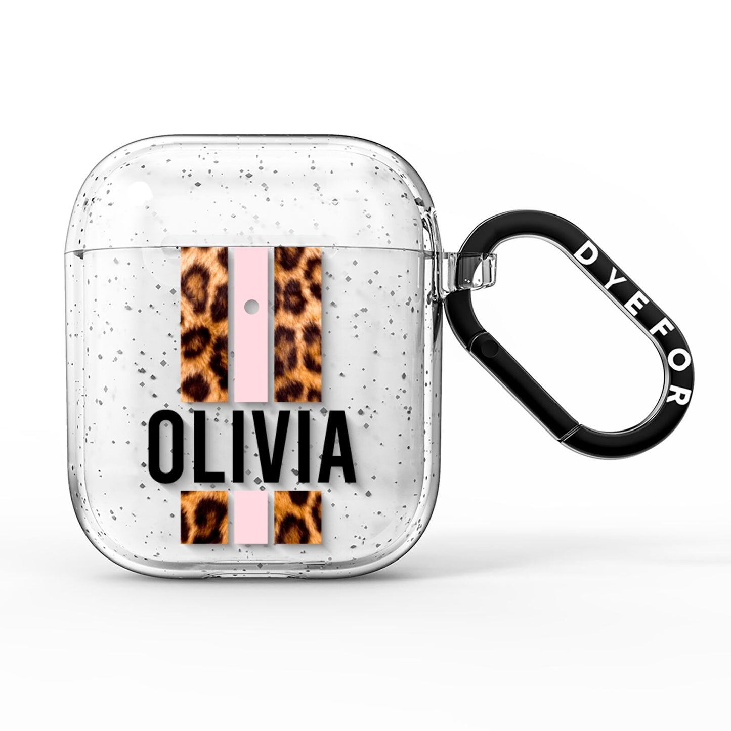 Personalised Leopard Print Stripe AirPods Glitter Case